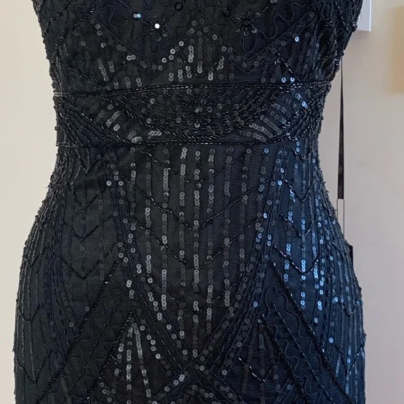 SUE WONG 10 Black Sequin Embellished Beaded Formal Cocktail Illusion Bac… - Picture 12 of 14